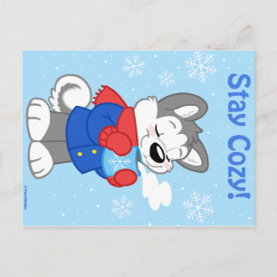 Carte Postale Winter husky postcard