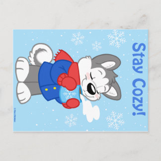 Carte Postale Winter husky postcard