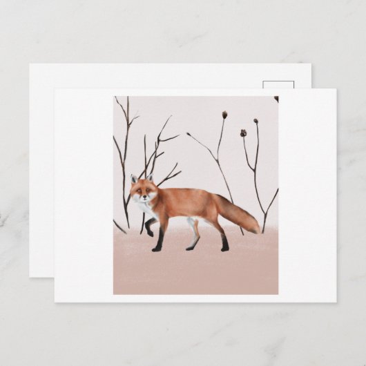 Carte Postale Winter orange fox walking in a portrait (Devant / Derrière)