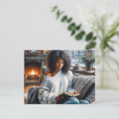 Carte Postale Winter Reading Black Woman Cozy Art (Debout devant)