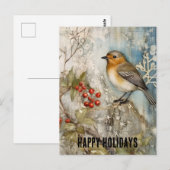 Carte Postale Winter Robin Joyeux Vacances (Devant / Derrière)
