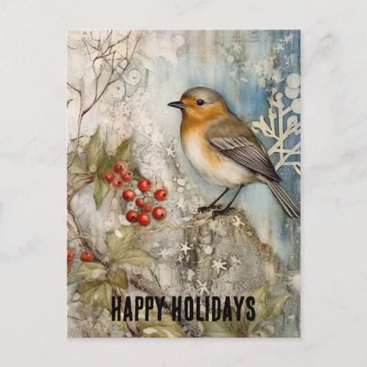 Carte Postale Winter Robin Joyeux Vacances (Devant)