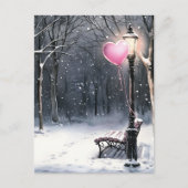 Carte Postale Winter Scene Pink Heart Balloon Valentine's Day (Devant)