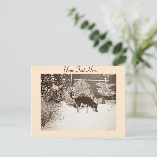Carte Postale Winter snow scene with cute black and tan dog (Debout devant)