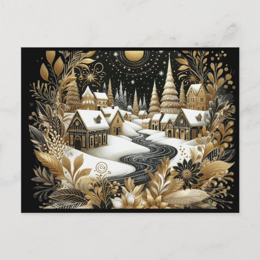 Carte Postale Winter village gold & black design (Devant)