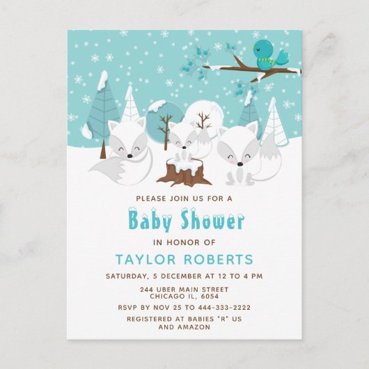 Carte Postale Winter Wonderland Arctic Fox Baby shower (Devant)