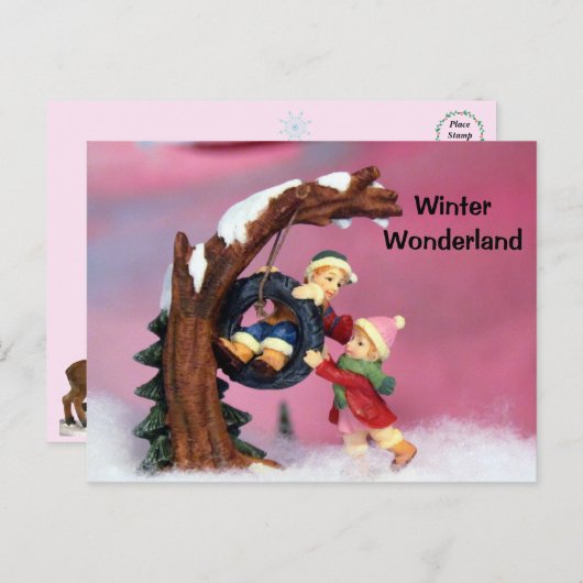 Carte Postale Winter Wonderland Kids Tree Swing (Devant / Derrière)