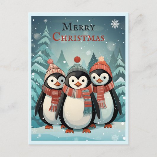 Carte Postale Winter Wonderland Noël Penguins Salut (Devant)
