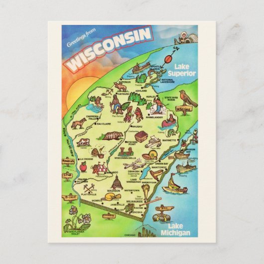Carte postale Wisconsin illustrée de couleurs (Devant)