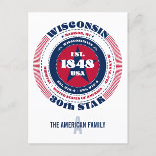 Carte Postale Wisconsin, Madison, WI, Patriotique, Monogramme