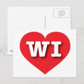 Carte Postale Wisconsin Red Heart - J'aime WI (Devant / Derrière)