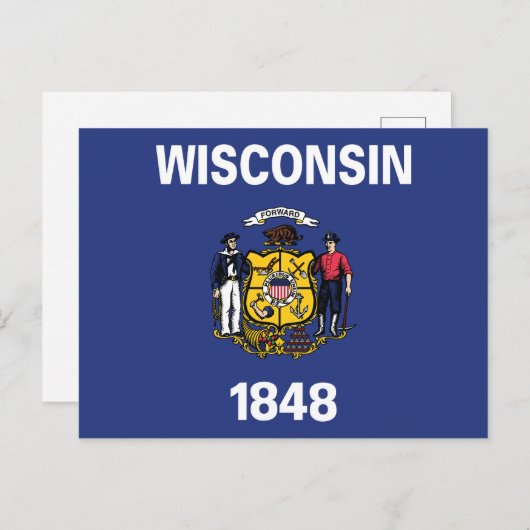 Carte Postale Wisconsin State Flag Sailor Miner Plow Anchor 1848 (Devant / Derrière)