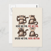 Carte Postale Wise No Evil Monkeys Humour (Devant / Derrière)