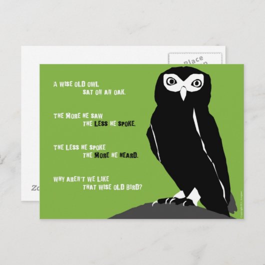 Carte postale Wise Old Owl en vert (Devant / Derrière)
