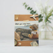 Carte Postale Wish you was here teddy bear (Debout devant)