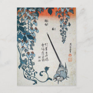 Carte Postale Wisteria japonaise et Wagtail (par Hokusai)