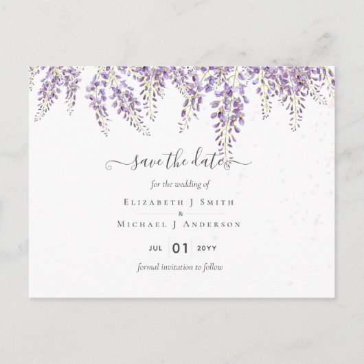 Carte Postale Wisteria Purple Mariage Enregistrer les dates Cart (Devant)
