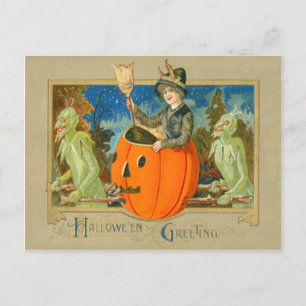 Carte Postale Witch Demon Jack-o'-lantern Devil
