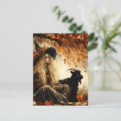 Carte Postale Witch With Coffee and Her Pet Black Goat in Autumn (Debout devant)