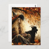 Carte Postale Witch With Coffee and Her Pet Black Goat in Autumn (Devant / Derrière)