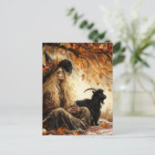 Carte Postale Witch With Coffee and Her Pet Goat in Autumn (Debout devant)