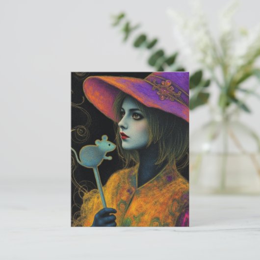 Carte Postale Witch With Mouse Wand (Debout devant)