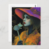 Carte Postale Witch With Mouse Wand (Devant / Derrière)