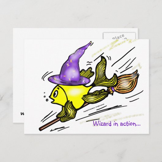 Carte Postale Wizard Fish - drôle dessin mignon (Devant / Derrière)