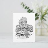 Carte Postale Wolf and Raven black and white design (Debout devant)