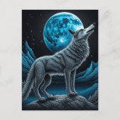 Carte Postale Wolf debout devant la Pleine lune | Art AI (Devant)