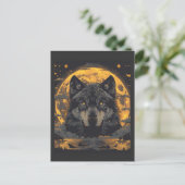 Carte postale Wolf Design avec pleine lune étoiles (Debout devant)