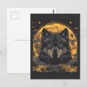 Carte postale Wolf Design avec pleine lune étoiles (Devant / Derrière)