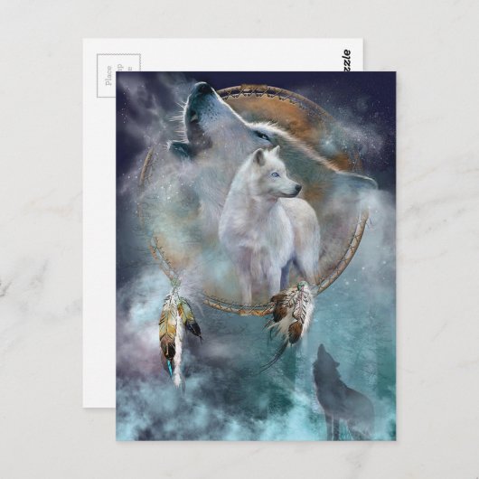 Carte Postale Wolf et Dreamcatcher (Devant / Derrière)