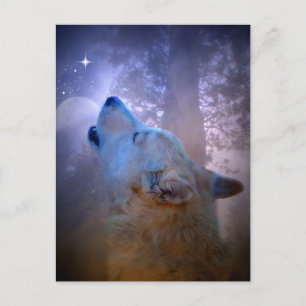 Carte postale Wolf et Moon de Joyeuses fêtes