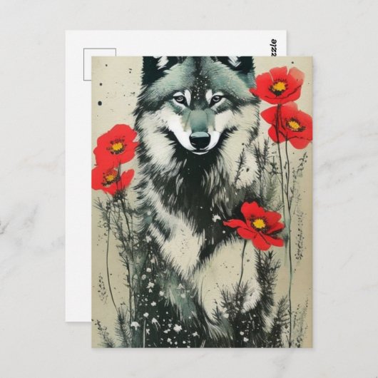 Carte Postale Wolf et Poppies (Devant / Derrière)