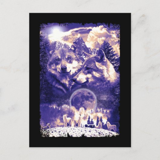Carte Postale Wolf Family Howling Wolves Winter Mountains (Devant)