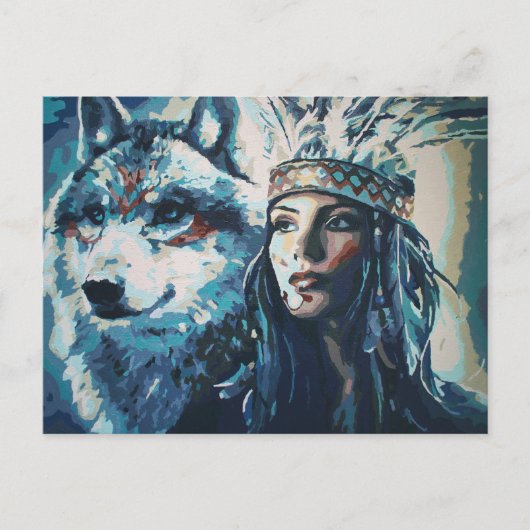 Carte postale Wolf Fine Art Peinture par Freyja (Devant)