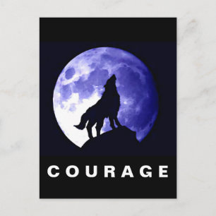 Carte Postale Wolf Howing à Moon Courage Motivationnel