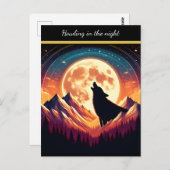 Carte Postale Wolf Howl sous la lune (Devant / Derrière)