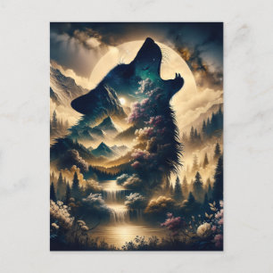 Carte Postale Wolf Howling à la Lune