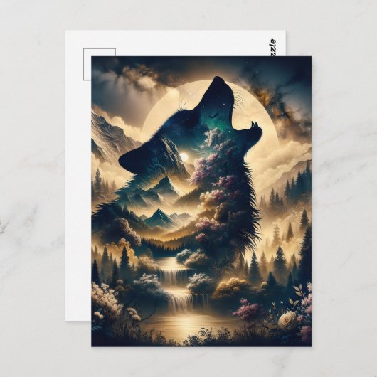 Carte Postale Wolf Howling à la Lune (Devant / Derrière)