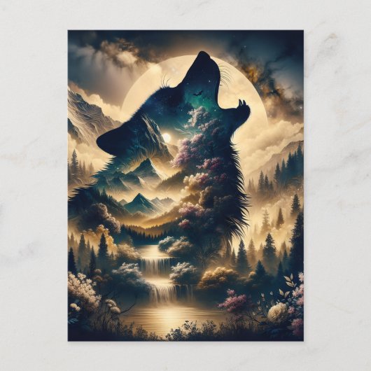 Carte Postale Wolf Howling à la Lune (Devant)