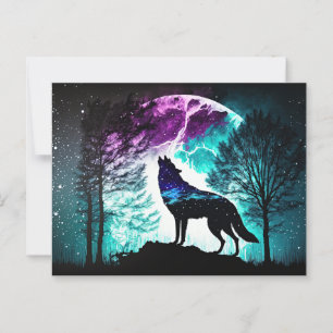 Carte Postale Wolf Howling à la lune Galaxy Stars Animal