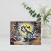 Carte Postale Wolf Howling à la Pleine lune (Debout devant)