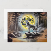 Carte Postale Wolf Howling à la Pleine lune (Devant / Derrière)
