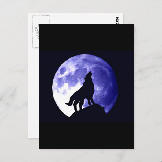 Carte Postale Wolf Howling à Moon (Devant / Derrière)