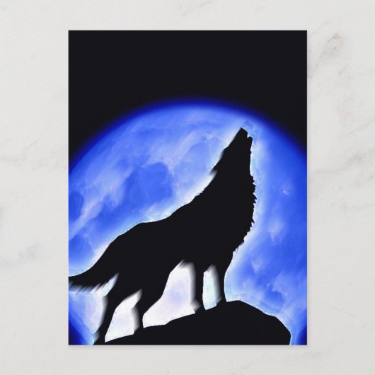 Carte Postale Wolf Howling à Moon (Devant)