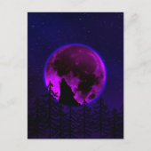 CARTE POSTALE WOLF HOWLING LUNE MAGENTA (Devant)