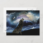 Carte Postale Wolf hurle sur la lune (Devant / Derrière)