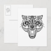 Carte Postale Wolf inspiré par Zentangle (Devant / Derrière)